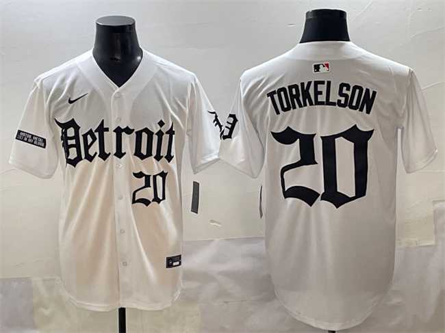 Men%27s Detroit Tigers #20 Spencer Torkelson White Motor Gothic Edition Vapor Premier Limited Stitched Jersey
